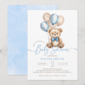 Invitation Ballons Ours Teddy Baby shower Garçon bleu (Devant / Derrière)