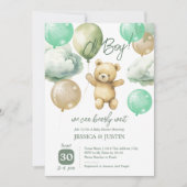 Invitation Ballons Ours Teddy Baby shower vert (Devant)