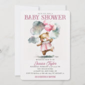 Invitation Ballons Ours Teddy Nuages Baby shower Fille (Devant)