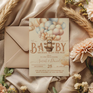 Invitation Ballons Ourson 'Attendez à peine' Baby Shower