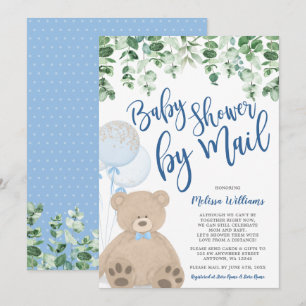 Invitation Ballons Ourson en Peluche Eucalyptus Baby Shower p