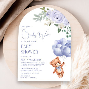 Invitation Ballons Ourson Fleurs Violettes Arche Baby Shower