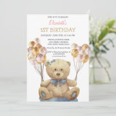 Invitation Ballons Ourson Mignon Rayé Anniversaire (Debout devant)