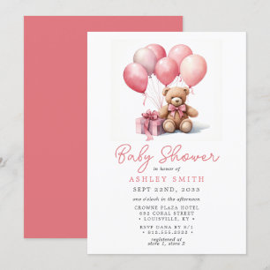 Invitation Ballons Ourson Rose Fille Baby Shower