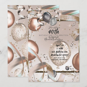 Invitation Ballons Pailletés Rose Gold pour 40ème Anniversair