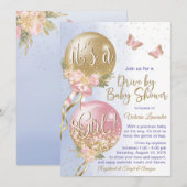 Invitation Ballons Papillon Convid Drive Par Baby shower (Devant / Derrière)