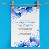Invitation Ballons Parties scintillant Bleu Anniversaire