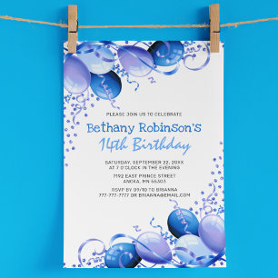 Invitation Ballons Parties scintillant Bleu Anniversaire