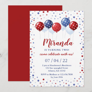 Invitation Ballons patriotiques rouges et bleus 4 juillet Ann