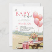 Invitation Ballons Pique-Nique Fleurs Sauvages Rose Fille Bab (Devant)