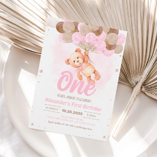 Invitation Ballons pour 1er Anniversaire Ourson Ro