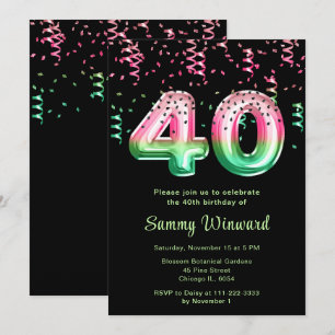 Invitation Ballons pour 40e anniversaire en pastèque avec con