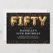 Invitation Ballons pour 50e anniversaire Noir et Or (Devant)