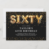 Invitation Ballons pour 60e anniversaire Noir et Or (Devant)