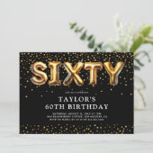 Invitation Ballons pour 60e anniversaire Noir et Or (Debout devant)