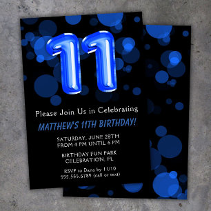 Invitation Ballons pour les 11 ans des enfants garçon bleu Fê