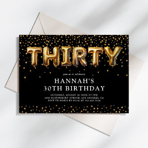 Invitation Ballons pour les 30 ans noir et or
