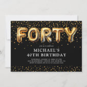Invitation Ballons pour les 40 ans Noir et Or (Devant)