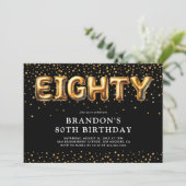 Invitation Ballons pour les 80 ans noir et or (Debout devant)