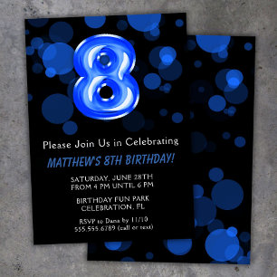 Invitation Ballons pour les 8 ans des enfants garçon bleu Fêt