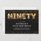 Invitation Ballons pour les 90 ans Noir et Or (Devant)