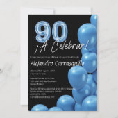 Invitation Ballons raffinés espagnols bleus noirs 90e anniver (Devant)