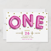 Invitation Ballons Rose Chaud Points Dorés UN 1er Anniversair (Dos)
