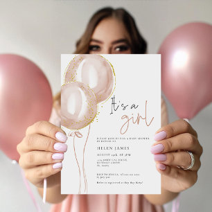 Invitation Ballons rose délicatBaby shower élégant fille