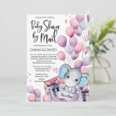 Invitation Ballons rose éléphant garçon Baby shower par courr (Debout devant)