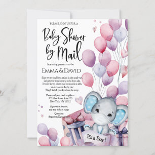 Invitation Ballons rose éléphant garçon Baby shower par courr