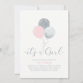 Invitation Ballons rose et argent | C'est un Baby shower de f (Devant)
