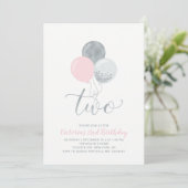 Invitation Ballons rose et argent | Fille 2e fête d'anniversa (Debout devant)