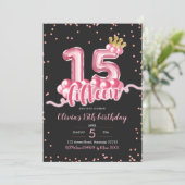 Invitation Ballons rose et noir de la Couronne Quinze Anniver (Debout devant)