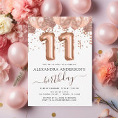 Invitation Ballons Rose Gold Fête d'anniversaire 11 ans Confe