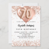 Invitation ballons rose gold pour 70e anniversaire avec étinc (Devant)