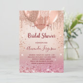 Invitation Ballons rose gold rose pour Baby Shower (Debout devant)