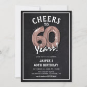 Invitation Ballons Rose Gold Tableau Noir Rustique 60ème Anni (Devant)