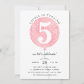 Invitation Ballons rose moderne mignonne Élégante Fille Anniv (Devant)