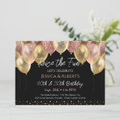 Invitation Ballons Rose or et or double anniversaire (Debout devant)