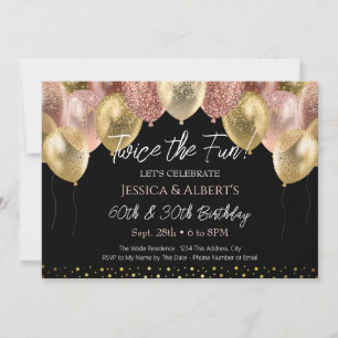 Invitation Ballons Rose or et or double anniversaire