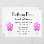 Invitation Ballons roses (Devant / Derrière)