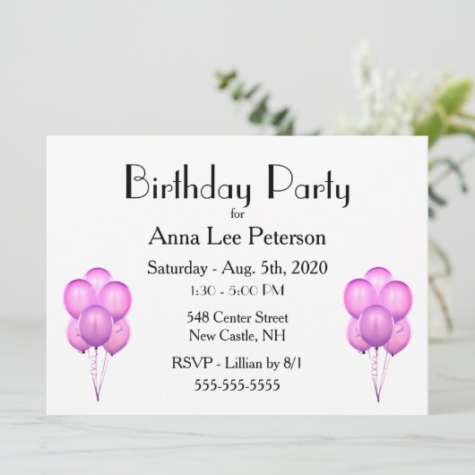 Invitation Ballons roses (Debout devant)