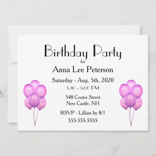 Invitation Ballons roses (Devant)