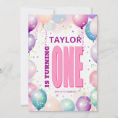 Invitation Ballons Roses 1er Anniversaire (Devant)