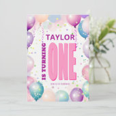 Invitation Ballons Roses 1er Anniversaire (Debout devant)