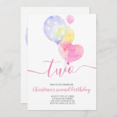Invitation Ballons roses, 2e anniversaire, 2e anniversaire, 2 (Devant / Derrière)