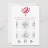 Invitation Ballons roses Aquarelle Baby shower Word Recherche (Devant)