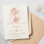 Invitation Ballons roses Baby shower Ours en Teddy