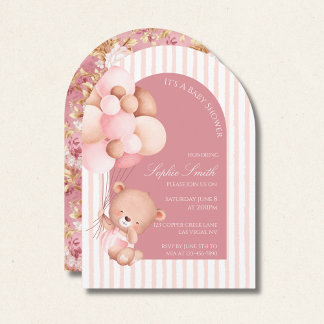Invitation Ballons roses, bandes et Baby shower en fleur Arch