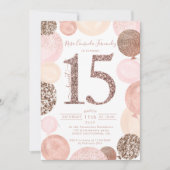 Invitation Ballons roses de parties scintillant d'or Rose Qui (Devant)